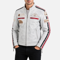CXUS Men's Racing Biker Jacket - Dirty White