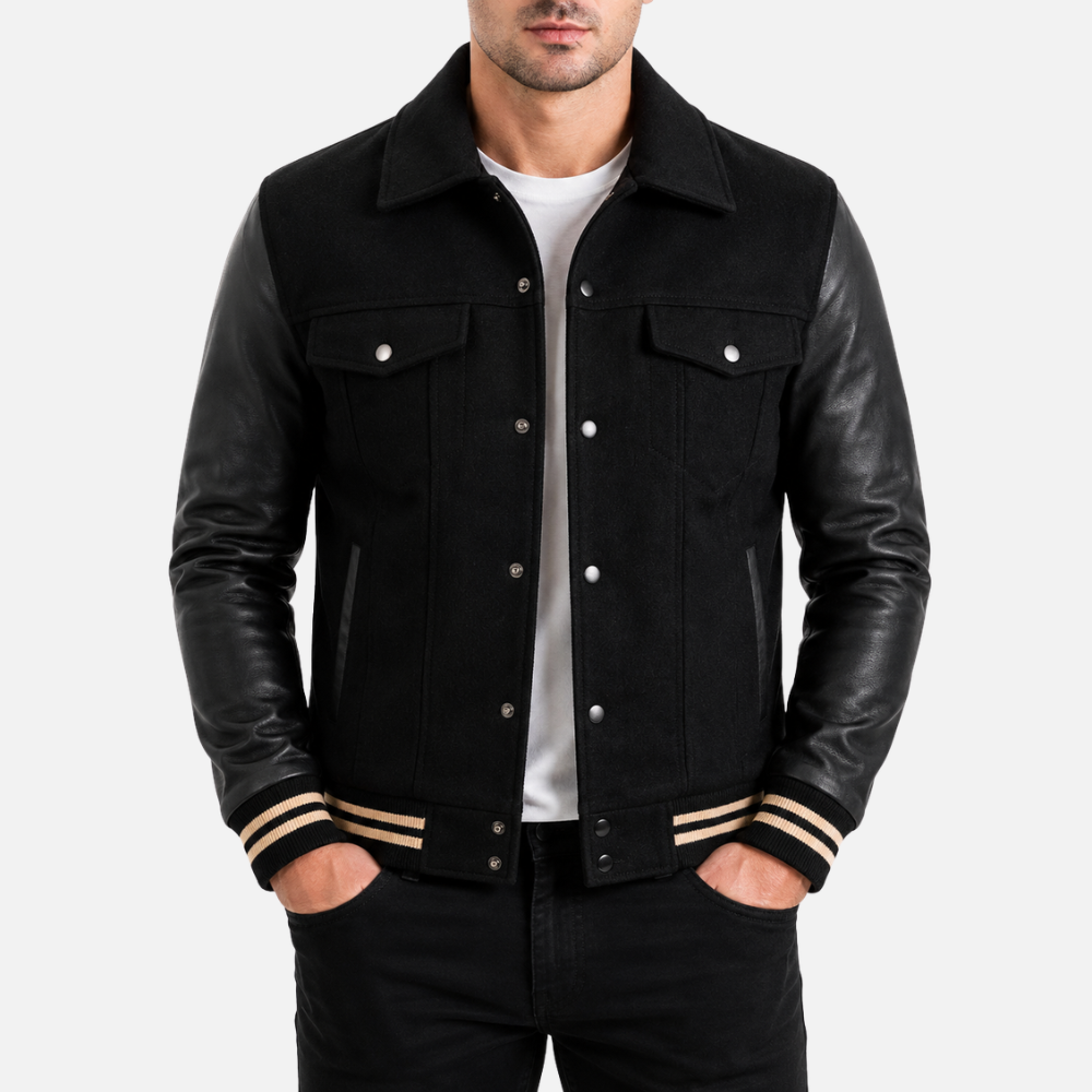 V3CS Men's Trucker Bomber Jacket - Black