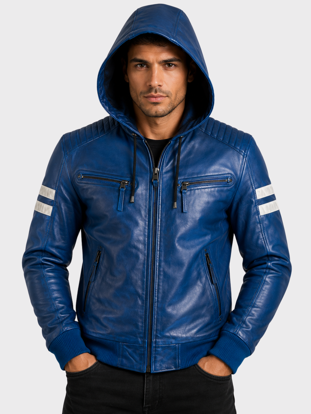 2VQ9 Men's Hood Bomber Jacket - Electric Blue