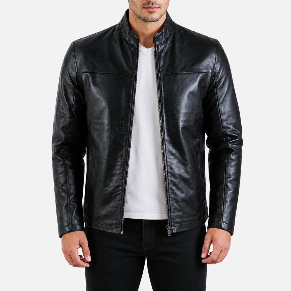 O0H7 Men's Café Racer Overshirt Jacket - Black