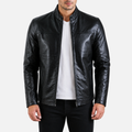 O0H7 Men's Café Racer Overshirt Jacket - Black