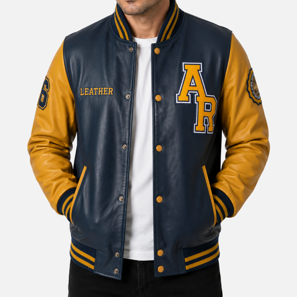 VZH7 Men's Varsity Jacket - Navy/Mustard