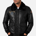 VGS3 Men's Aviator Bomber Jacket - Black/Black Fur