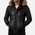 QS6C Men’s Fur Hood Bomber - Black