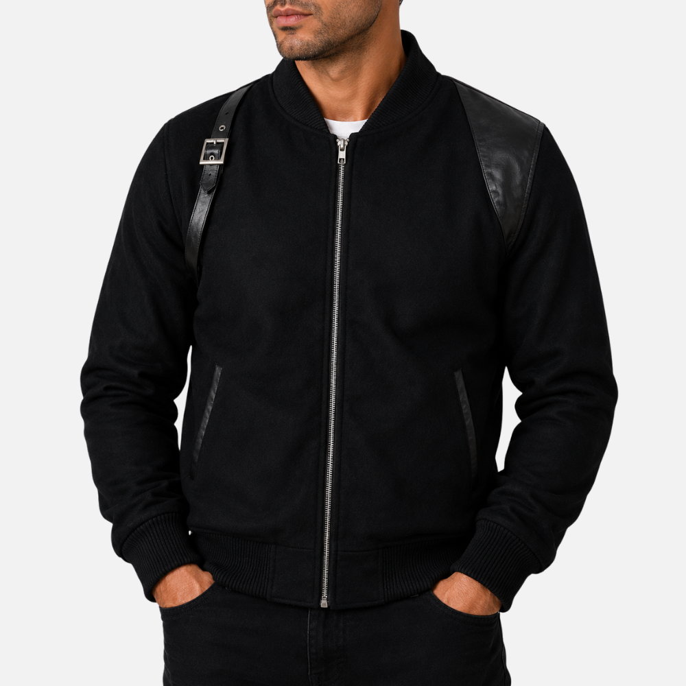 DM6J Men’s Holster Strap Bomber Jacket - Black