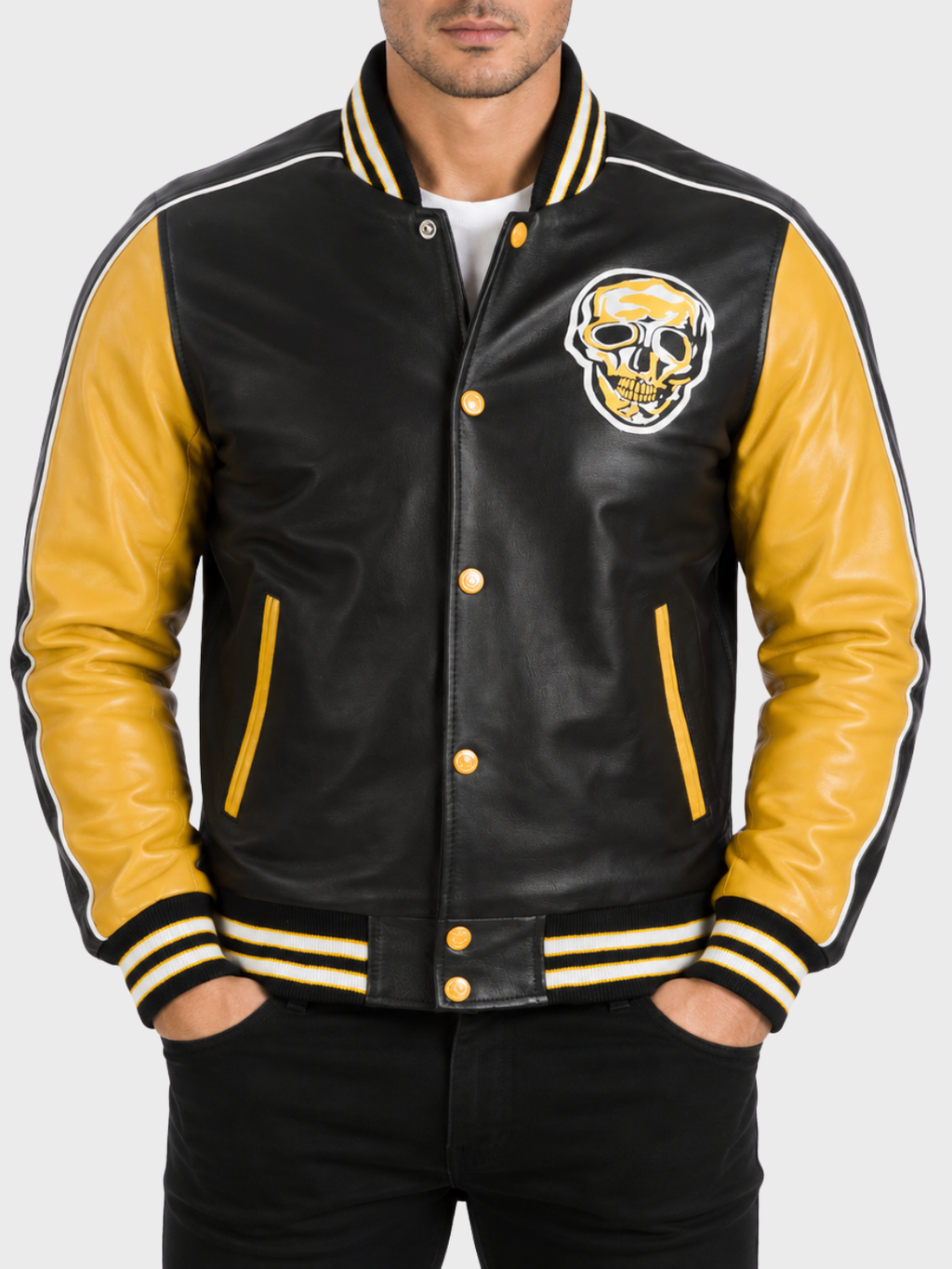 37LY Men's Varsity Skull Jacket - Black/Mustard