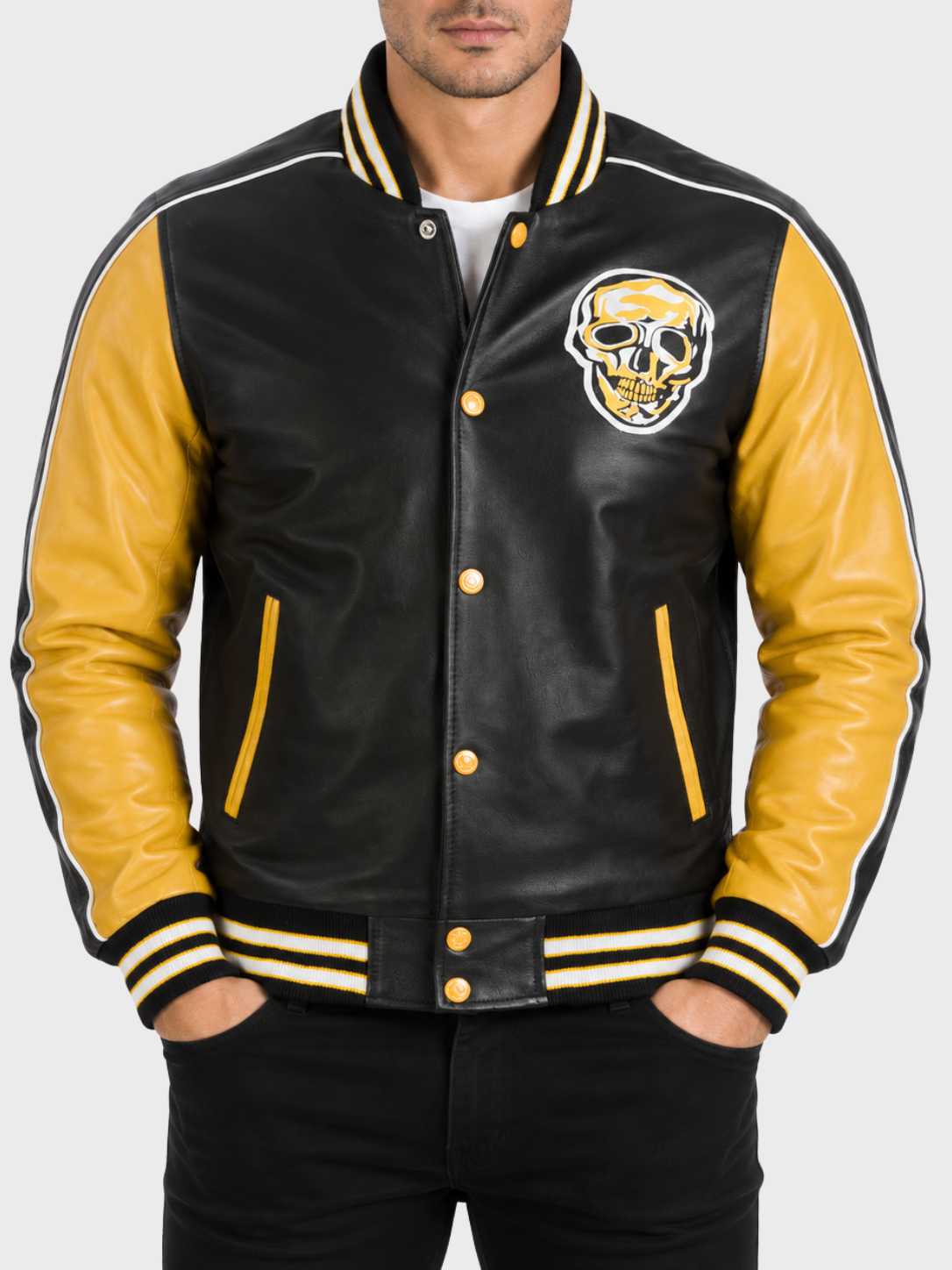 37LY Men's Varsity Skull Jacket - Black/Mustard
