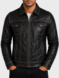 AGQ5 Men's Trucker Harrington Jacket - Black/White