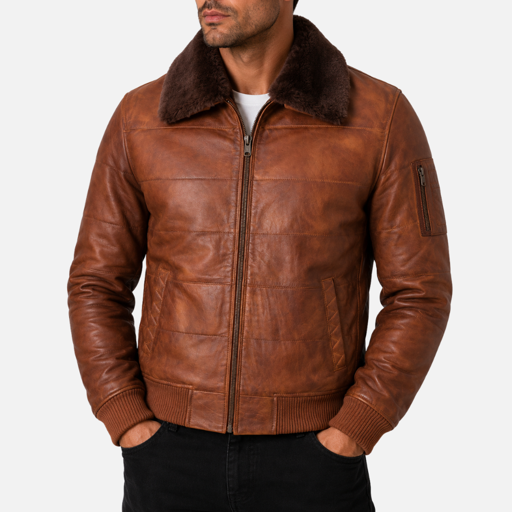 ZADV Men's Puffer Fur Aviator Bomber Jacket - Nevada Timber