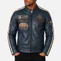 CXUS Men's Racing Biker Jacket - Navy Blue