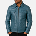 AGQ5 Men's Trucker Harrington Jacket - Denim Blue