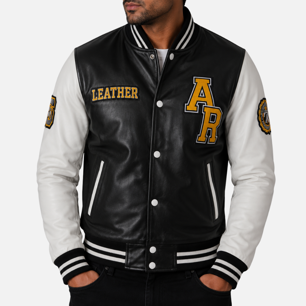VZH7 Men's Varsity Jacket - Black/White