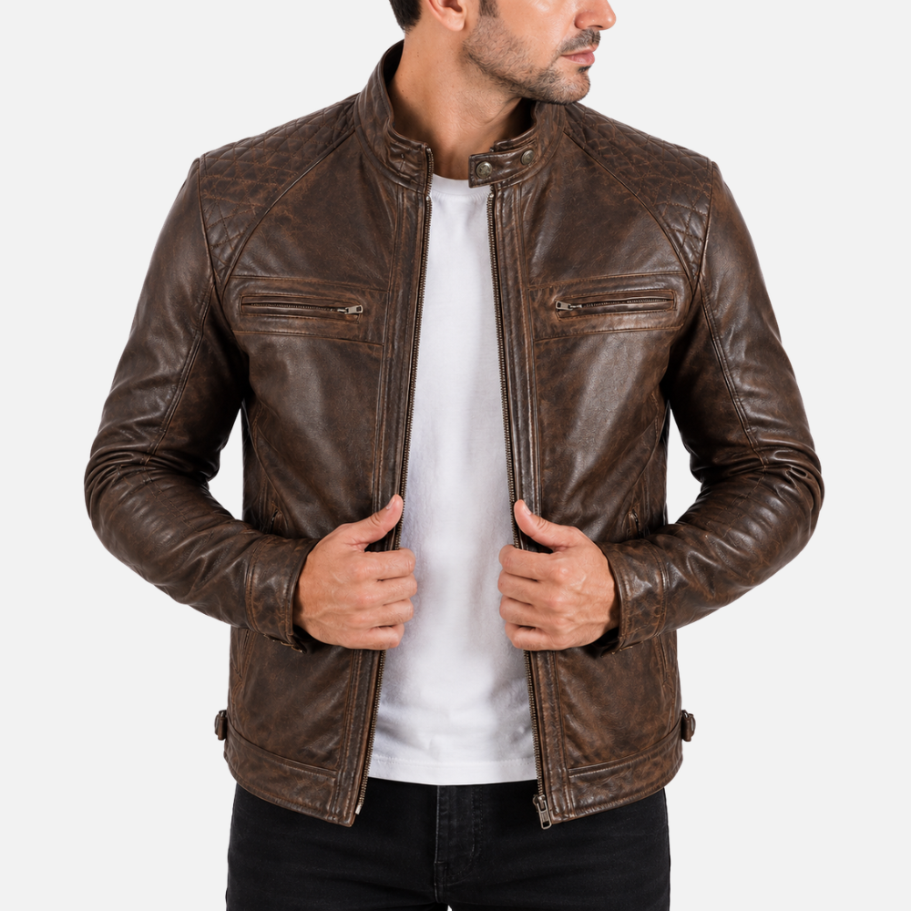 44T9 Men's Biker Jacket - Nevada Brown