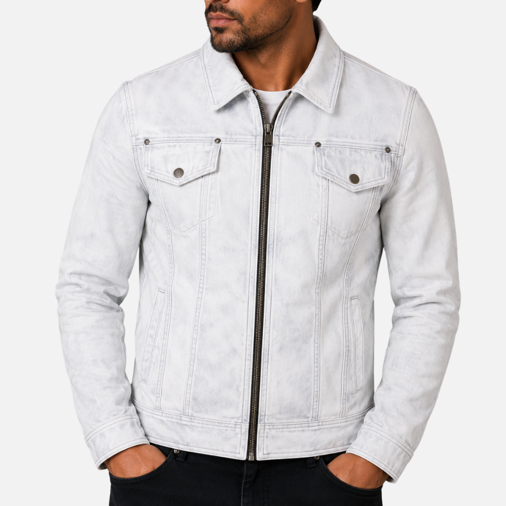 AGQ5 Men's Trucker Harrington Jacket - Dirty White