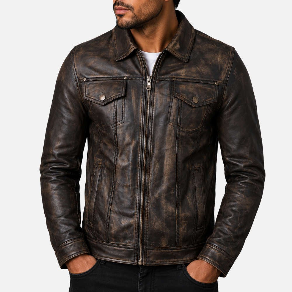 AGQ5 Men's Trucker Harrington Jacket - Vegas