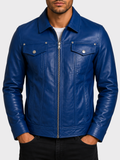 AGQ5 Men's Trucker Harrington Jacket - Ocean Blue
