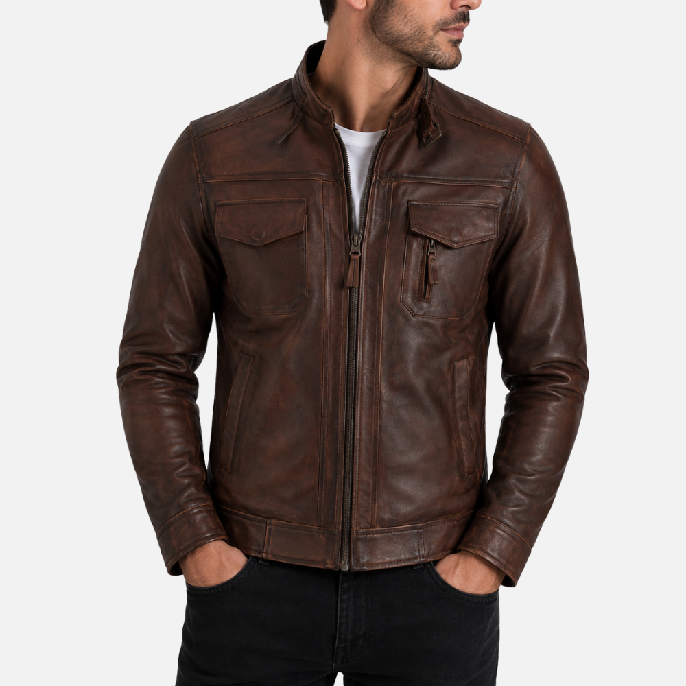 2ZCV Men's Biker Jacket - Nevada Brown
