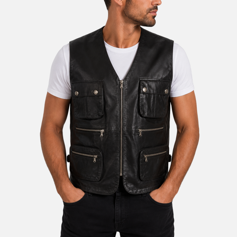 TJUP Men's Hunter Waistcoat - Black Cow Hide