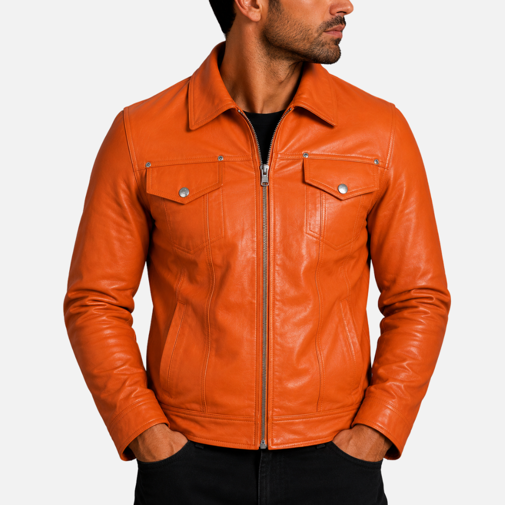AGQ5 Men's Trucker Harrington Jacket - Light Orange