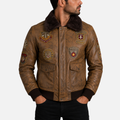 JWR3 Men's Aviator Bomber Jacket - Cognac