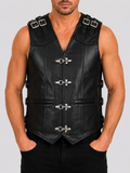 Alder & Stone Men's Buffalo Buckle Adjustable Biker Waistcoat