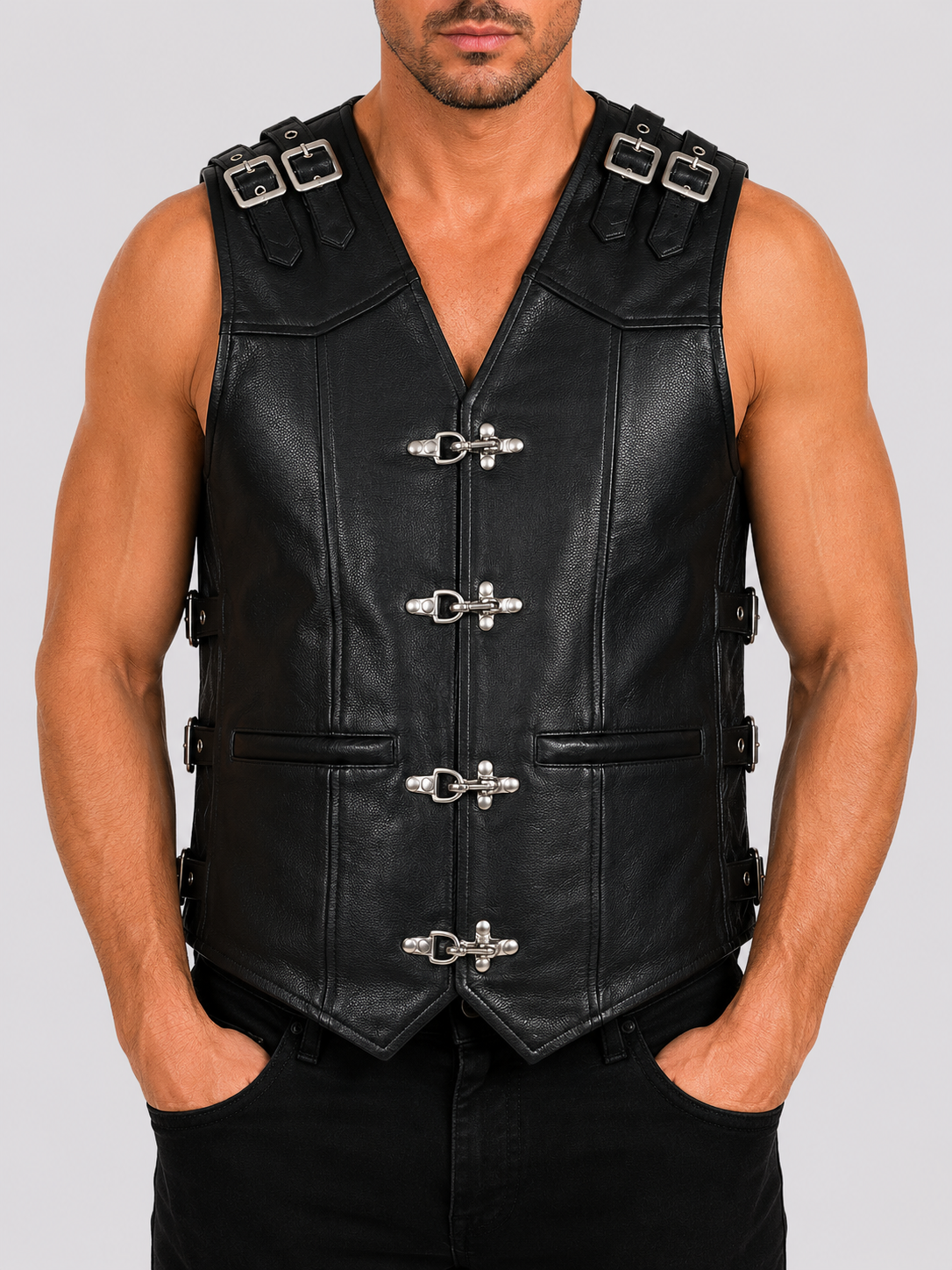 Alder & Stone Men's Buffalo Buckle Adjustable Biker Waistcoat
