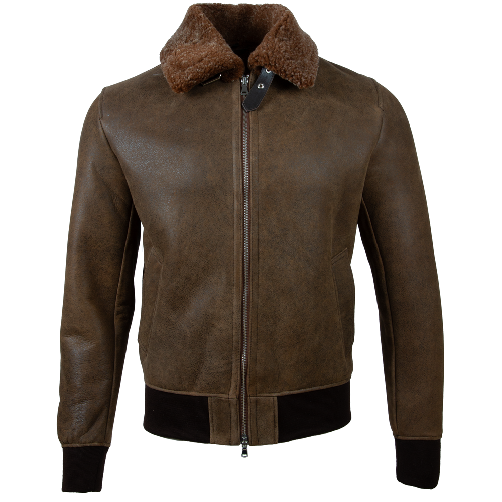 Alder & Stone Men's Shearling Bomber Jacket - Brown/Arctic Gold Fur