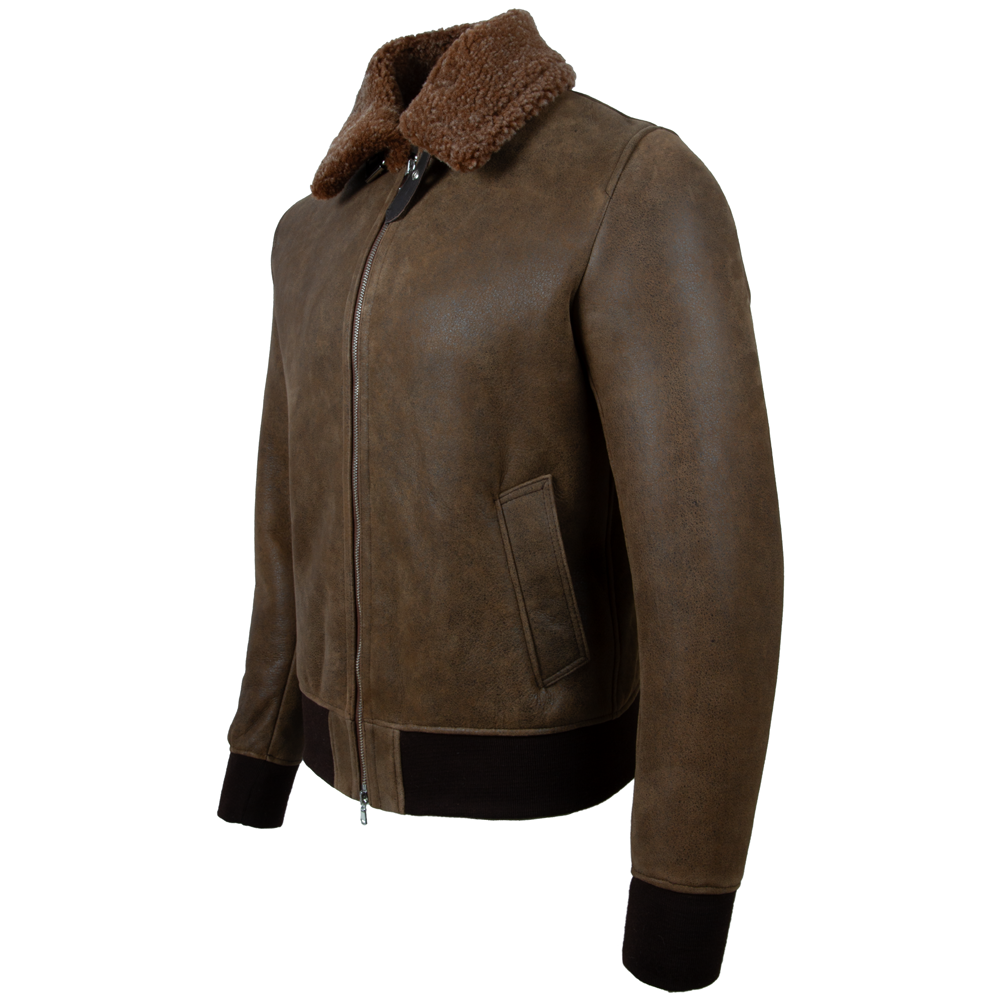 Alder & Stone Men's Shearling Bomber Jacket - Brown/Arctic Gold Fur