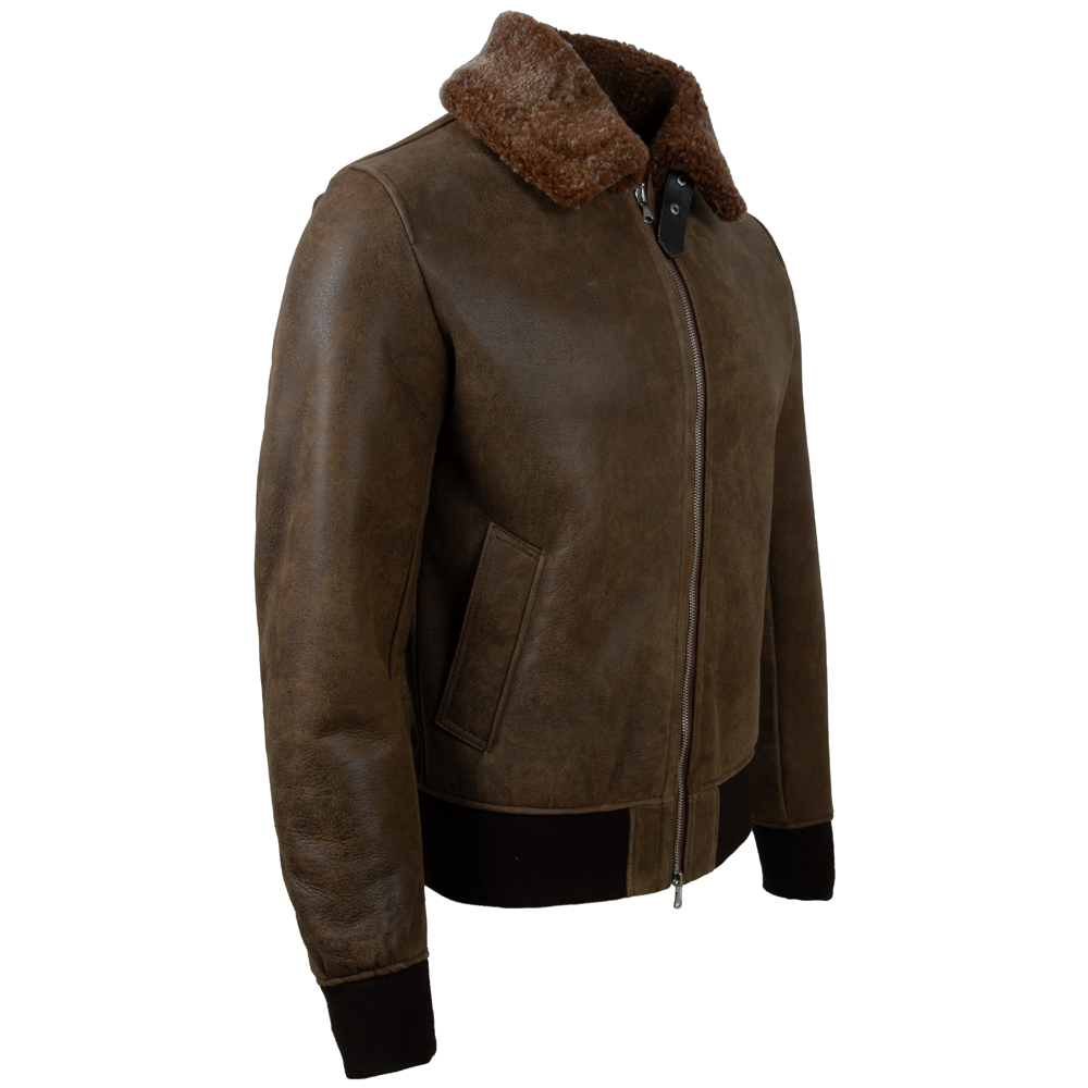 Alder & Stone Men's Shearling Bomber Jacket - Brown/Arctic Gold Fur