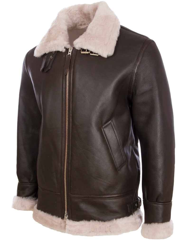 Alder & Stone Men's Shearling Jacket - Brown/Beige Fur