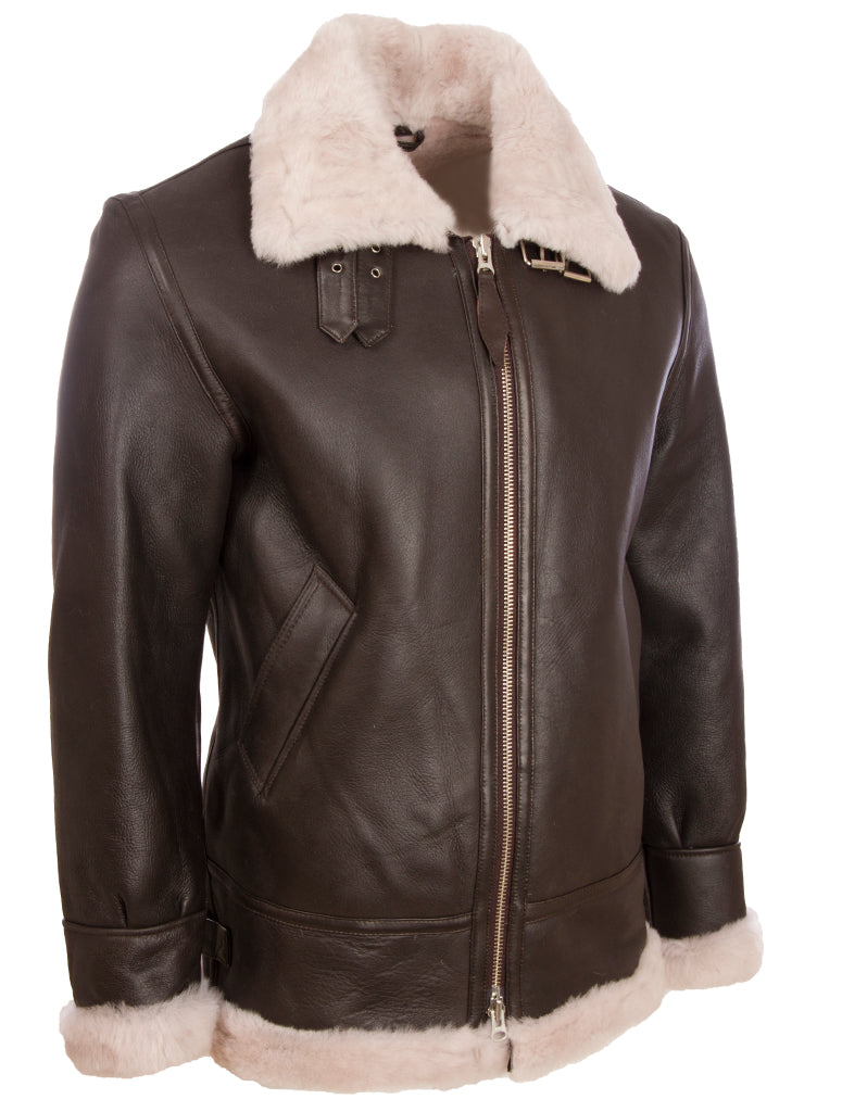 Alder & Stone Men's Shearling Jacket - Brown/Beige Fur