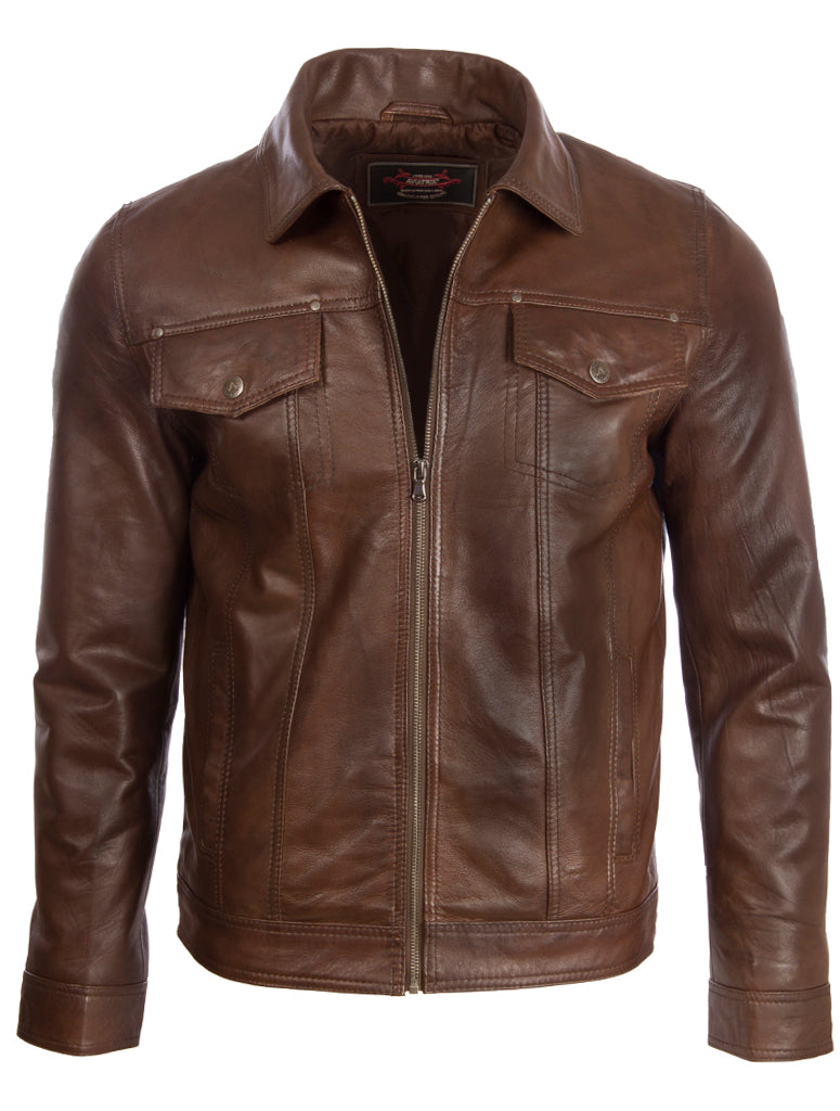 Alder & Stone Men's Trucker Harrington Jacket - Nevada Brown