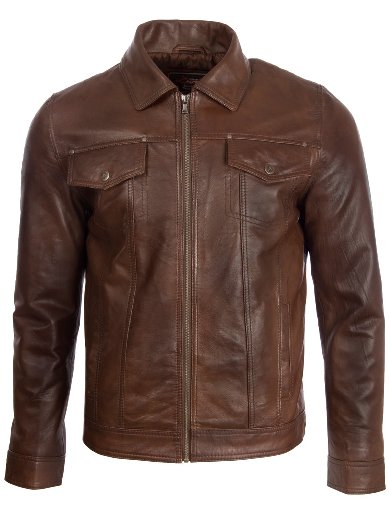 Alder & Stone Men's Trucker Harrington Jacket - Nevada Brown