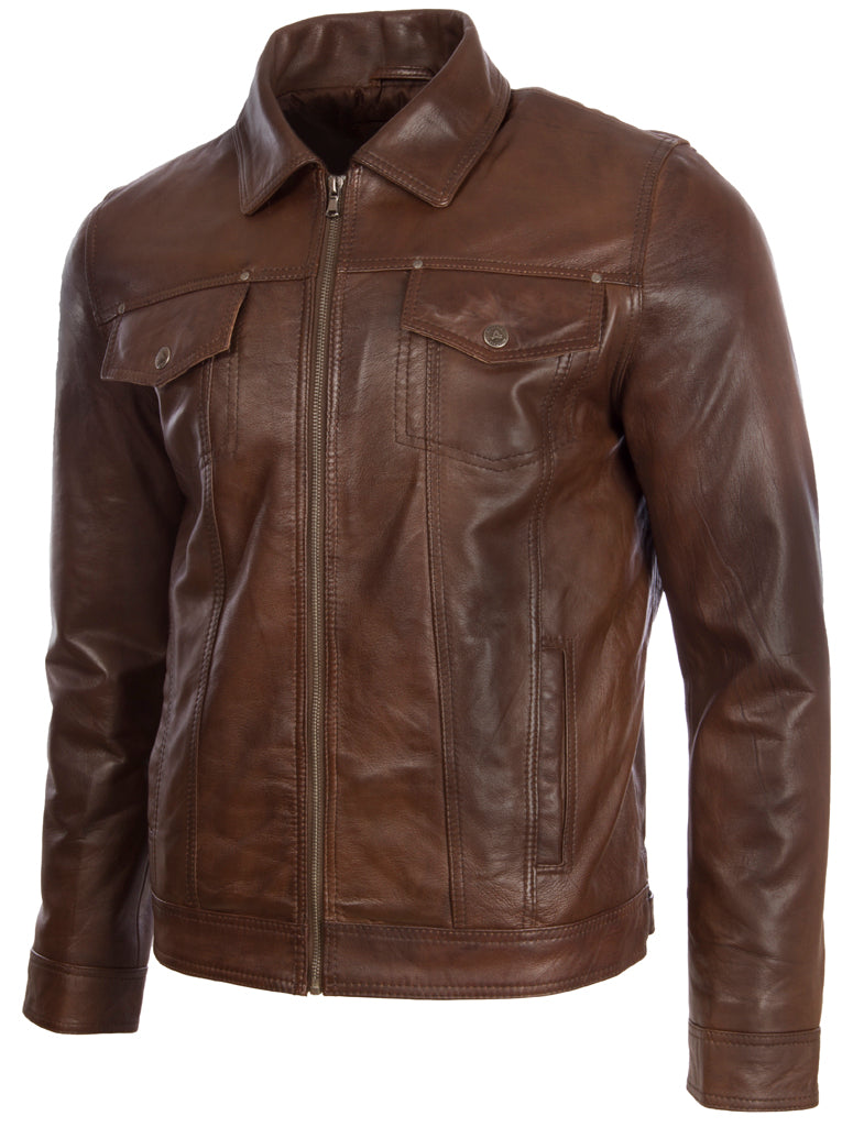 Alder & Stone Men's Trucker Harrington Jacket - Nevada Brown