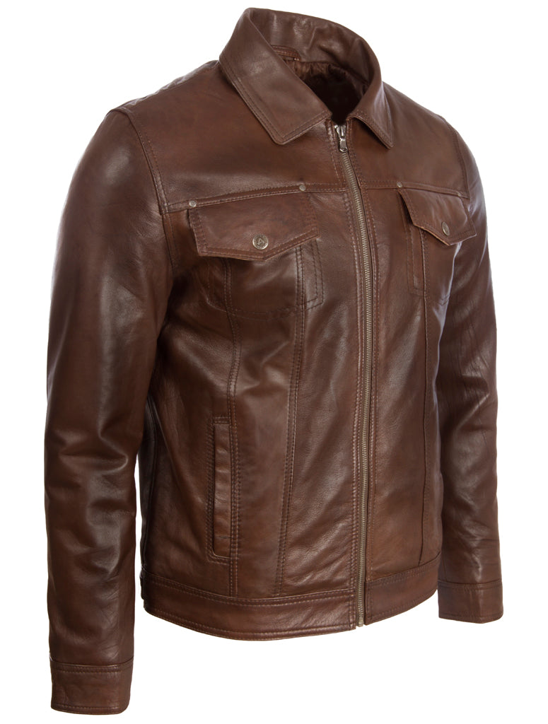 Alder & Stone Men's Trucker Harrington Jacket - Nevada Brown