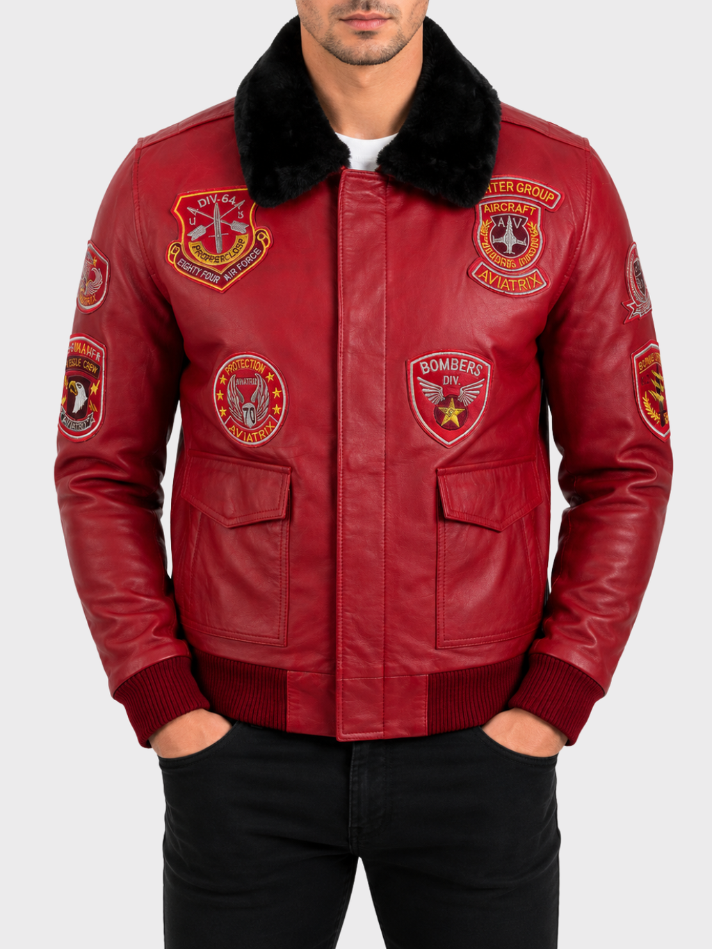 JWR3 Men's Aviator Bomber Jacket - Red