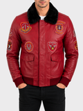JWR3 Men's Aviator Bomber Jacket - Red