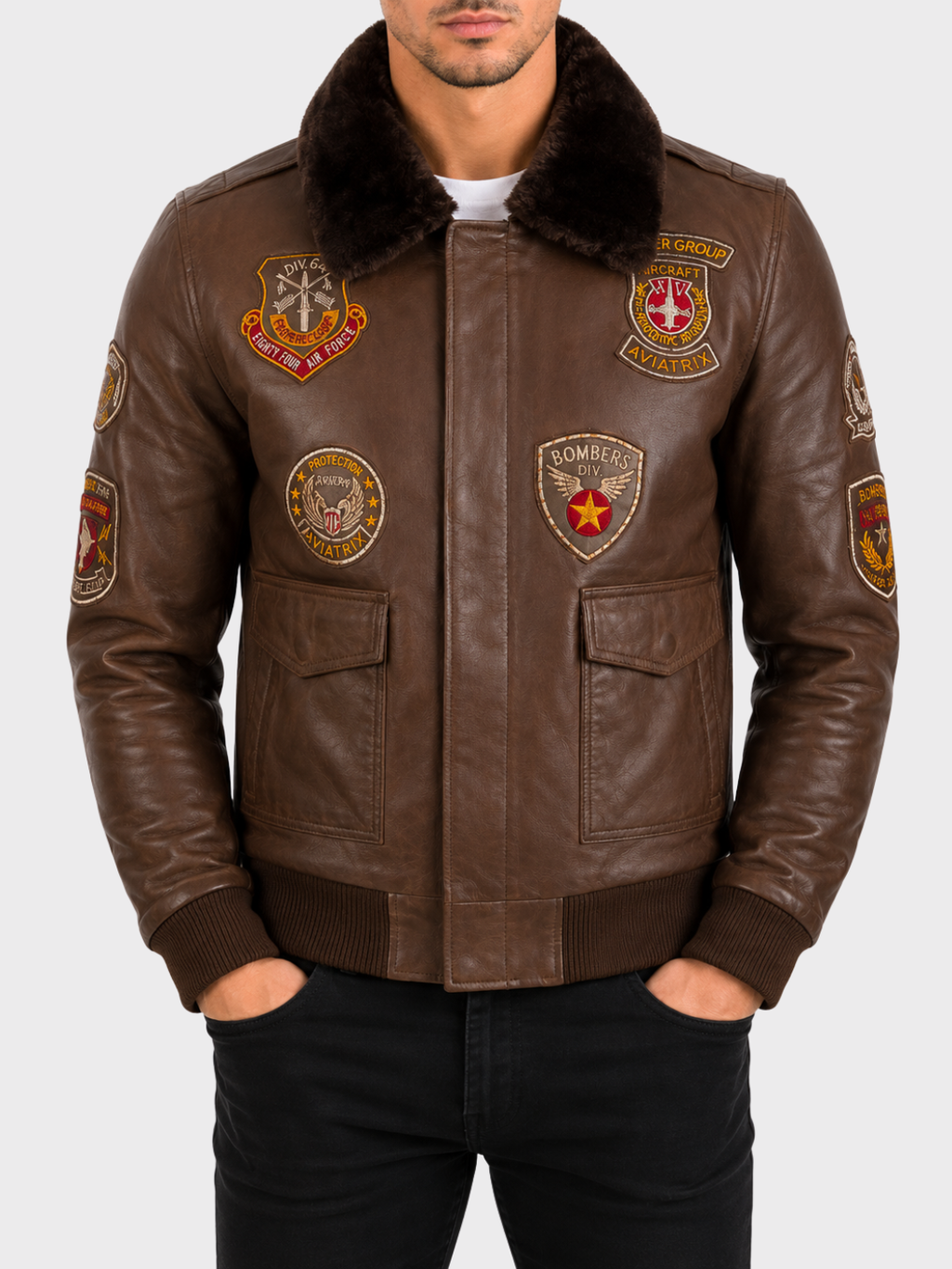JWR3 Men's Aviator Bomber Jacket - Cocoa