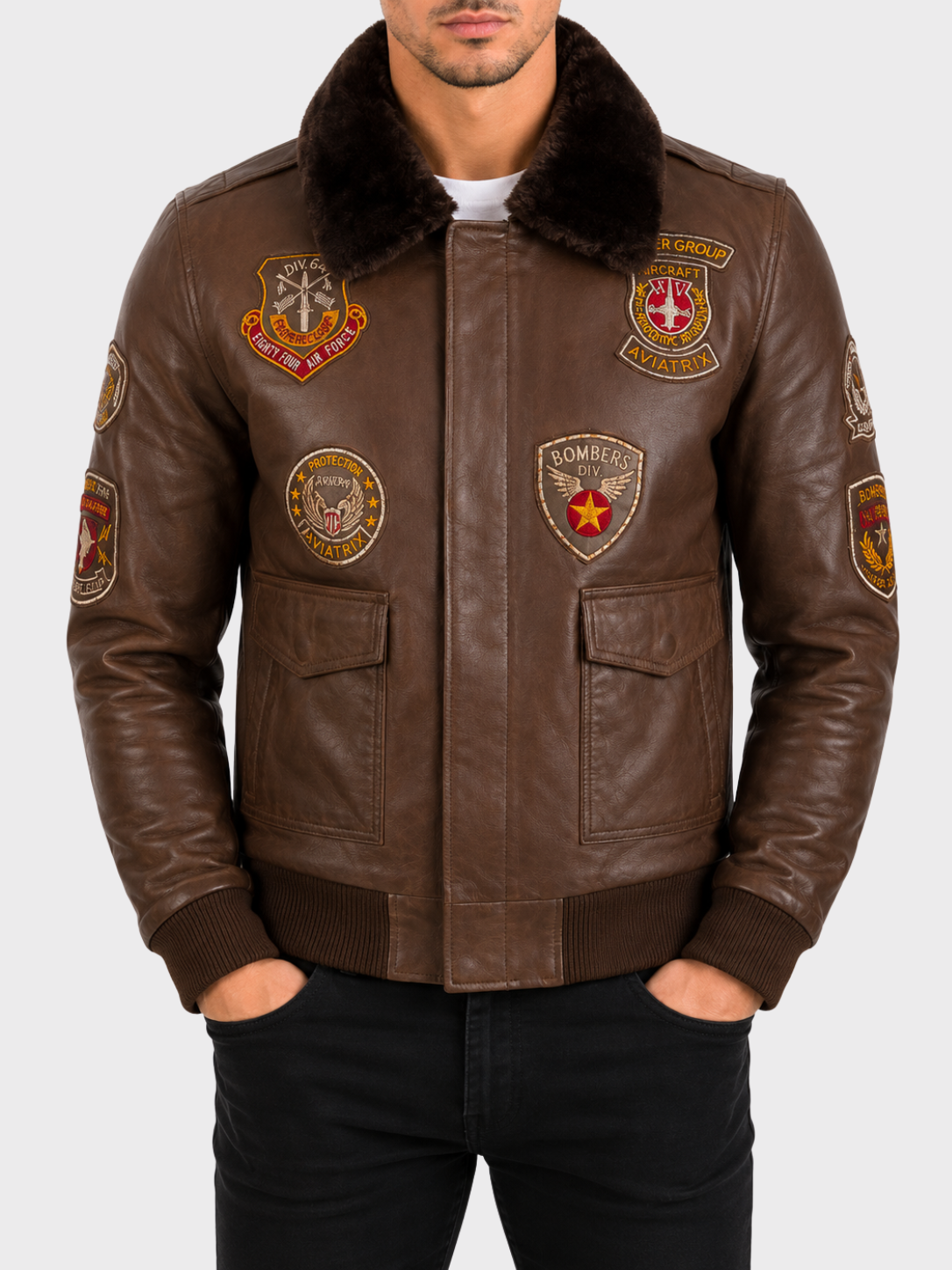 JWR3 Men's Aviator Bomber Jacket - Cocoa