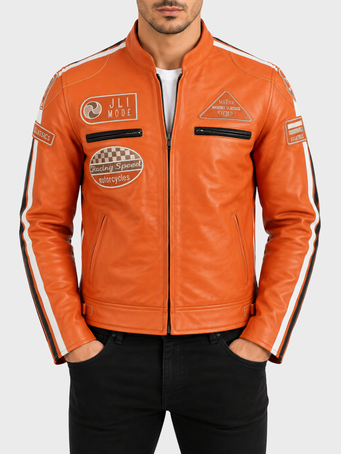 CXUS Men's Racing Biker Jacket - Light Orange