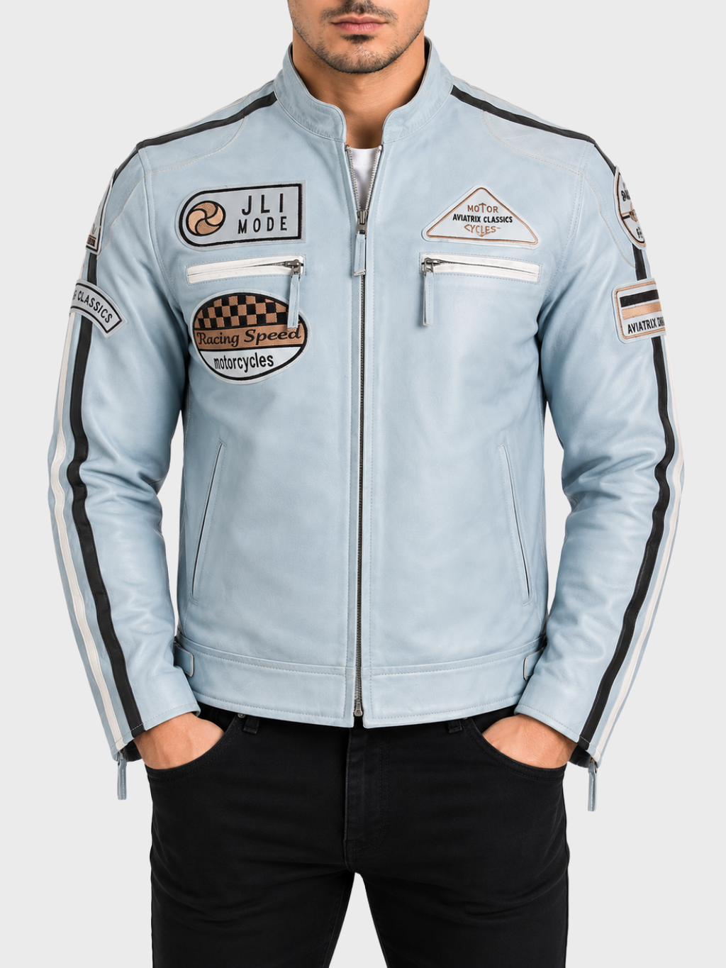 CXUS Men's Racing Biker Jacket - Sky Blue