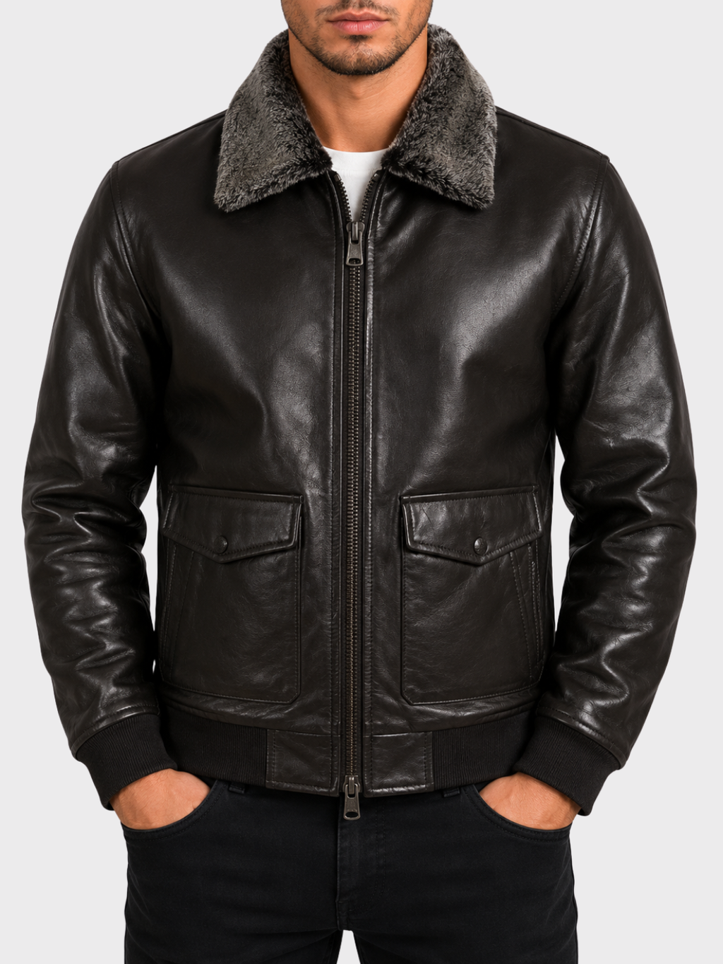 BP9J Men's Pilot Aviator Jacket - Black/Snow Top