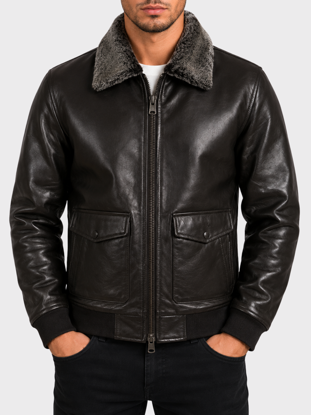 BP9J Men's Pilot Aviator Jacket - Black/Snow Top