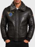VGS3 Men's Aviator Bomber Jacket - Black/Snowtop Fur